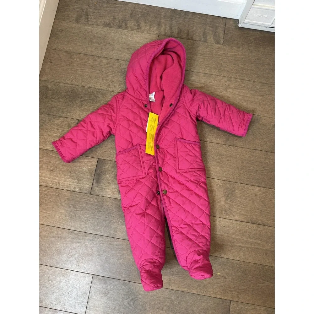 Ralph Lauren Bunting Infant 9M‎ Sport Pink Quilted Hooded Footed Snowsuit